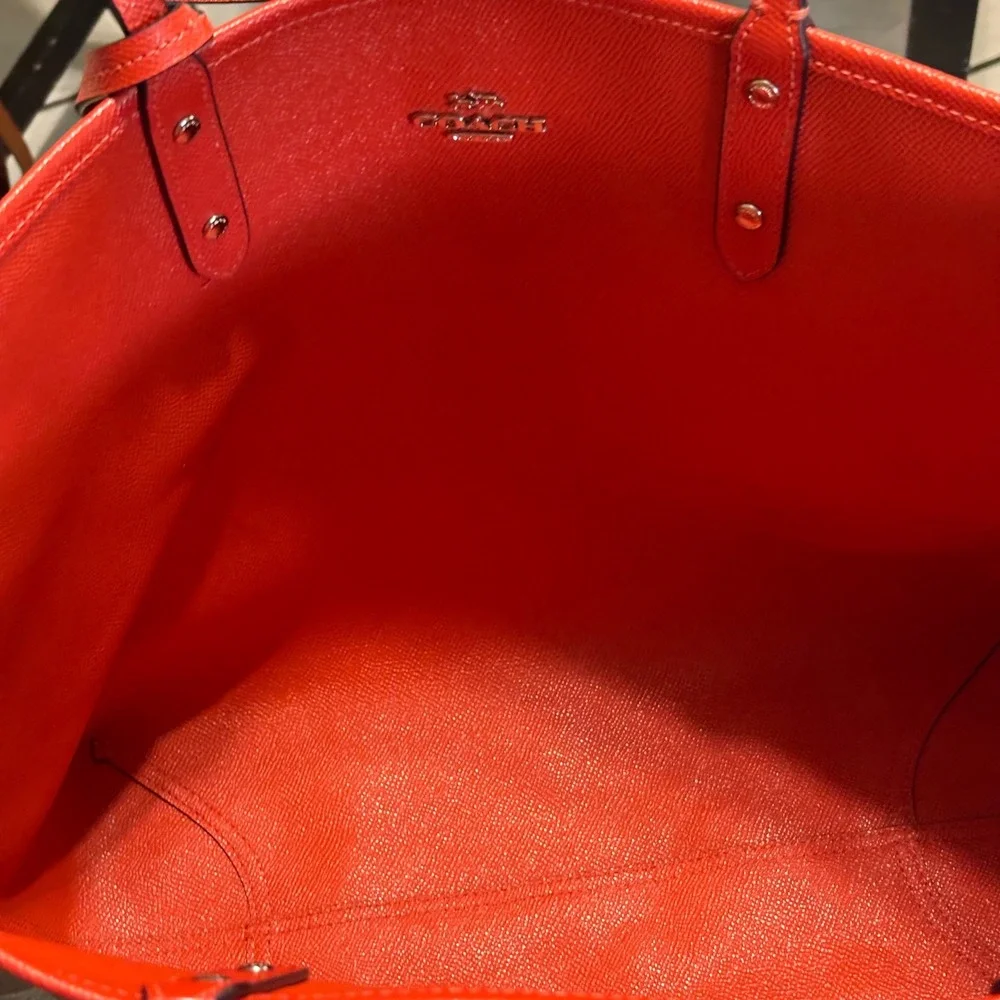 Coach City Tote Bag Women OS Khaki Red Signature Canvas Monogram Shoulder Bag